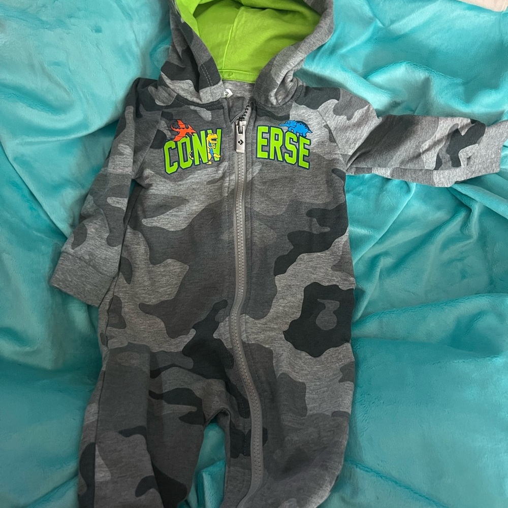 Converse Gray Camo Hooded Footie with Neon Green Accents